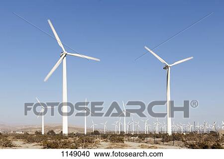 Wind turbines in a desert landscape View Large Photo Image Stock Image - Wind turbines in a desert landscape. Fotosearch