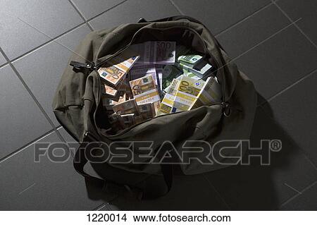 Picture - A bag full of large billed Euro banknotes. Fotosearch