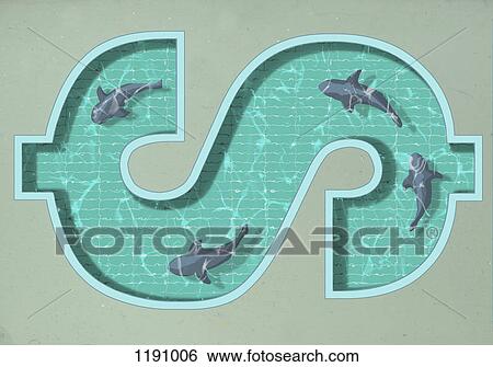 A dollar sign shaped swimming pool with four sharks swimming in it View Large Photo Image Stock Photograph - A dollar sign shaped swimming pool with four sharks swimming in it. Fotosearch