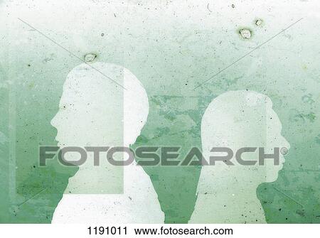 Stock Image - A faceless man with his back against the back of a faceless woman . Fotosearch