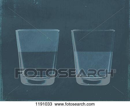 Stock Image - A half full glass of water next to a half empty glass of water. Fotosearch