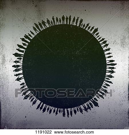 Stock Image - A large group of people standing side by side around the world. Fotosearch