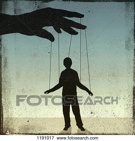 Stock Photo - A silhouetted man being controlled by a puppeteer. Fotosearch
