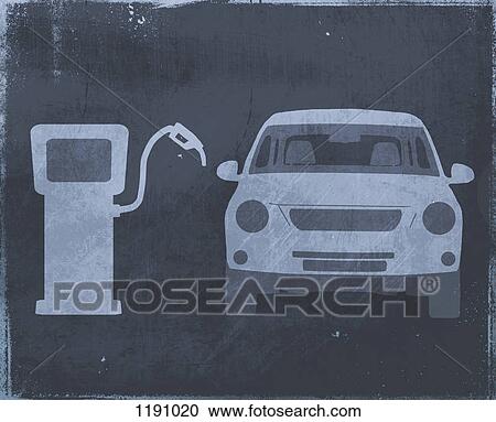 Stock Image - A stencil of a car next to a fuel pump. Fotosearch