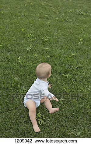 Baby on the lawn View Large Photo Image Stock Image - Baby on the lawn. Fotosearch