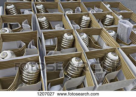 Stock Photo - Boxes of packaged light bulbs. Fotosearch