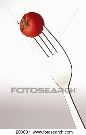 Cherry tomato on fork View Large Photo Image Stock Photo - Cherry tomato on fork. Fotosearch