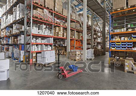 Empty basket on hand pallet truck in large warehouse View Large Photo Image Stock Image - Empty basket on hand pallet truck in large warehouse. Fotosearch