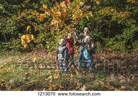 Four kids trying to catching falling autumn leaves View Large Photo Image Stock Image - Four kids trying to catching falling autumn leaves. Fotosearch