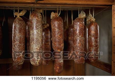 Homemade salami hanging View Large Photo Image Stock Photograph - Homemade salami hanging. Fotosearch