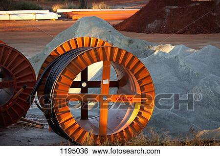 Large spools of cable at a mine View Large Photo Image Stock Photograph - Large spools of cable at a mine. Fotosearch