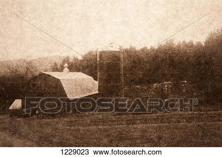 Stock Image - Old Photograph of farmhouse in Middlebury, Vermont, USA. Fotosearch