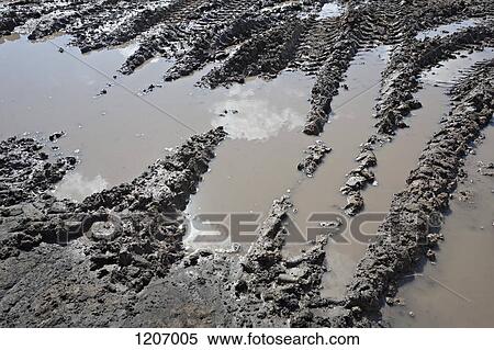 Range of construction vehicle tracks across a puddle on construction site View Large Photo Image Stock Photography - Range of construction vehicle tracks across a puddle on construction site. Fotosearch