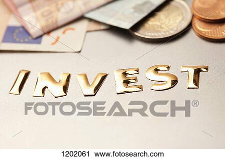 Single word 'invest' beside euro money View Large Photo Image Stock Image - Single word 'invest' beside euro money. Fotosearch