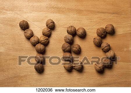 Single word 'yes' spelled with walnuts View Large Photo Image Stock Photograph - Single word 'yes' spelled with walnuts. Fotosearch