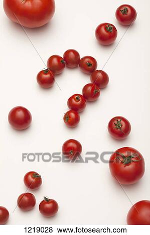 Small tomatoes arranged into a question mark, surrounded by different sized tomatoes View Large Photo Image Stock Photo - Small tomatoes arranged into a question mark, surrounded by different sized tomatoes. Fotosearch
