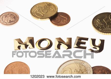 The word 'money' in gold lettering surrounded by euro coins View Large Photo Image Stock Image - The word 'money' in gold lettering surrounded by euro coins. Fotosearch