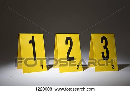 Three evidence markers arranged in a row in numerical order View Large Photo Image Stock Photo - Three evidence markers arranged in a row in numerical order. Fotosearch