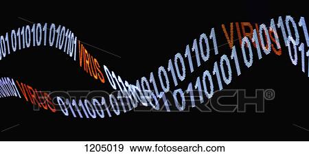 Stock Photo - Two intersecting lines made up of binary code and the word VIRUS. Fotosearch