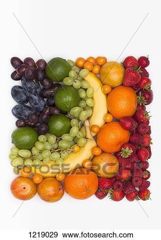 Various fresh fruits arranged into the shape of square View Large Photo Image Stock Photo - Various fresh fruits arranged into the shape of square. Fotosearch