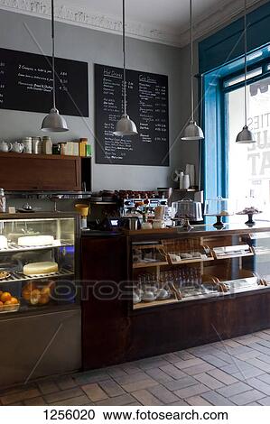 Stock Image - A clean and tidy coffee shop ready for customers. Fotosearch