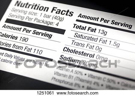Stock Image - A nutritional label, close-up. Fotosearch