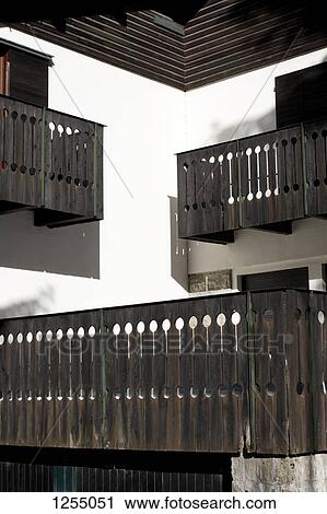 Stock Image - Balconies and facade on an apartment building. Fotosearch