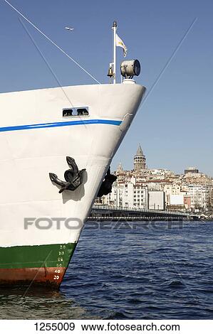 Bow of boat with background showing Galata Tower, Istanbul, Turkey View Large Photo Image Stock Photo - Bow of boat with background showing Galata Tower, Istanbul, Turkey. Fotosearch