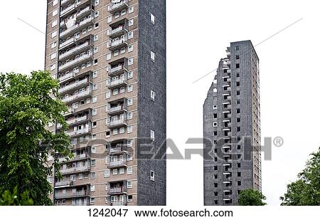 High rise council flats mid-way through demolition in Scotland, Glasgow View Large Photo Image Stock Photo - High rise council flats mid-way through demolition in Scotland, Glasgow. Fotosearch