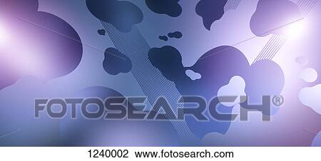 Stock Image - Purple monochrome of blob shapes and striped lines. Fotosearch