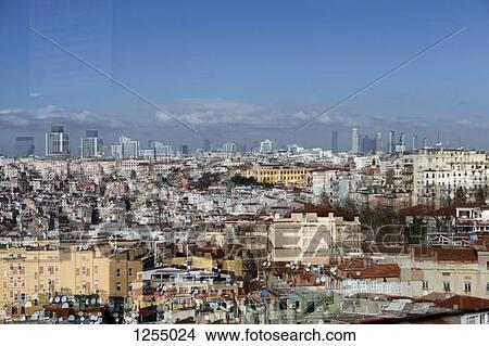 Picture - Reflection in a window of Galata Tower, Istanbul, Turkey. Fotosearch