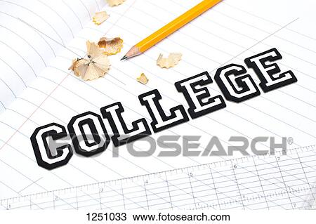 Varsity font stickers spelling out College atop a lined paper notebook with ruler and pencil View Large Photo Image Stock Image - Varsity font stickers spelling out College atop a lined paper notebook with ruler and pencil. Fotosearch