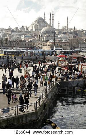 Picture - View of Suleymaniye Mosque from Galata Bridge, Istanbul, Turkey. Fotosearch