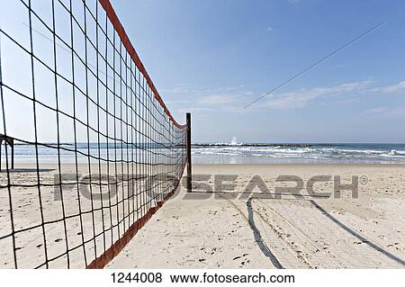 Stock Photo - Volleyball net on beach at Voronezh, Russia. Fotosearch