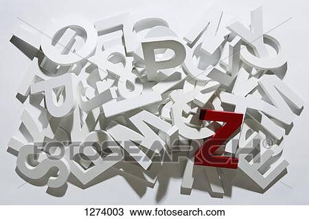 Stock Image - A heap of white block letters with a red letter Z. Fotosearch