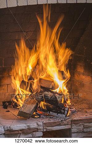 A Stack On Fire Wood Ablaze In An Open Fire Stock Image 1270042