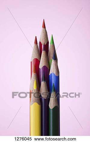 Stock Photography - Colored pencils arranged in an orderly group. Fotosearch