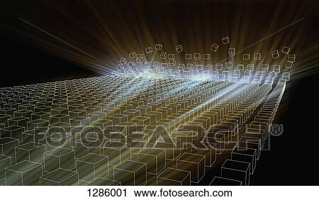 Stock Image - Cube shapes falling into orderly rows. Fotosearch