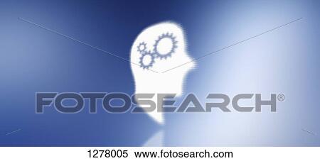 Graphic of a man in profile with a cogs in his head View Large Photo Image Stock Photography - Graphic of a man in profile with a cogs in his head. Fotosearch
