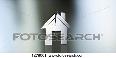 Stock Image - Graphic of a torn house against a gradient background. Fotosearch