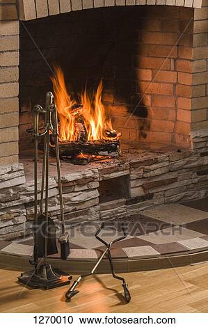 Open Fire Hearth And Hearth Tool Set Stock Image 1270010