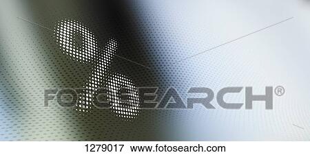 Spotted percentage sign against diminishing dot patterned background View Large Photo Image Stock Photo - Spotted percentage sign against diminishing dot patterned background. Fotosearch