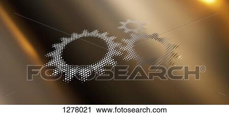 Stock Image - Three cogs against a background of colored light and shadow. Fotosearch