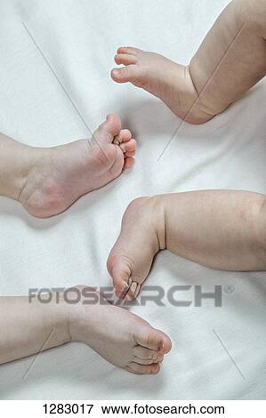 Two barefoot babies lying down, close-up of feet View Large Photo Image Stock Photo - Two barefoot babies lying down, close-up of feet. Fotosearch
