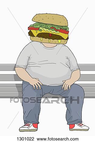 Illustration of an overweight man with a hamburger head View Large Photo Image Stock Image - Illustration of an overweight man with a hamburger head. Fotosearch
