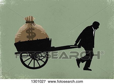 Illustration of businessman carrying dollar bag in cart View Large Photo Image Stock Photo - Illustration of businessman carrying dollar bag in cart. Fotosearch