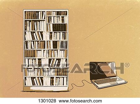 Illustration of laptop connected to bookshelf View Large Photo Image Stock Photo - Illustration of laptop connected to bookshelf. Fotosearch