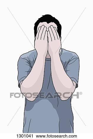 Illustration of man covering face with hands View Large Photo Image Stock Image - Illustration of man covering face with hands. Fotosearch