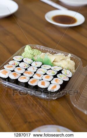 Stock Photo - Sushi in lunch box, close-up. Fotosearch