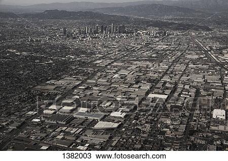 Stock Image - "Aerial view of LA cityscape, California". Fotosearch